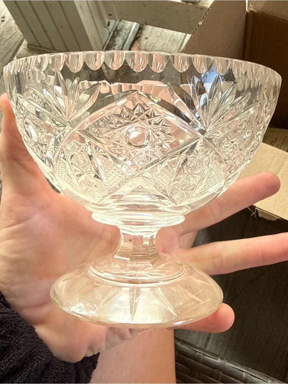 Antique American Brilliant Cut Glass Compote / Footed Bowl (4.5”)